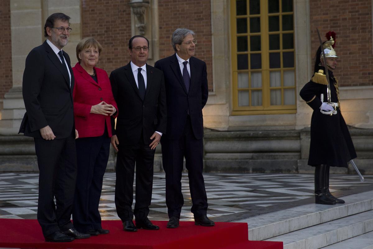 6/03/2017. Rajoy se reúne con Hollande, Merkel y Gentiloni. El presidente del Gobierno, Mariano Rajoy, el presidente de la República Frances...