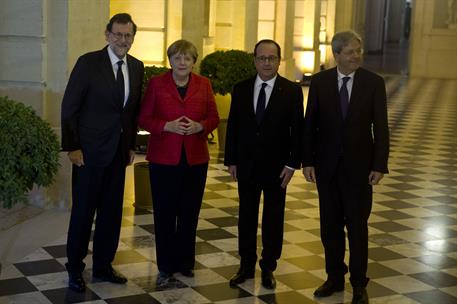 6/03/2017. Rajoy se reúne con Hollande, Merkel y Gentiloni. El presidente del Gobierno, Mariano Rajoy, el presidente de la República Frances...