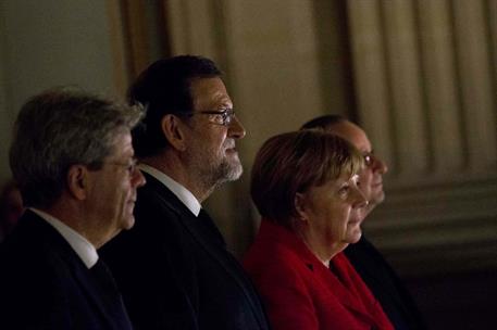 6/03/2017. Rajoy se reúne en Versalles con Hollande, Merkel y Gentiloni. El presidente del Gobierno, Mariano Rajoy, el presidente de la Repú...