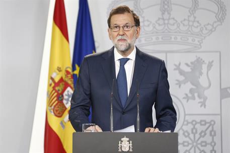 7/09/2017. Comparecencia de Rajoy tras el Consejo de Ministros extraordinario. El presidente del Gobierno, Mariano Rajoy, ha comparecido tra...