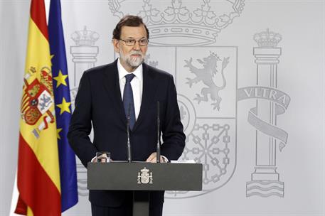 11/10/2017. Declaración del presidente del Gobierno. El presidente del Gobierno, Mariano Rajoy, durante su comparecencia ante los medios, tr...