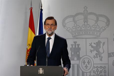 11/10/2017. Declaración del presidente del Gobierno. El presidente del Gobierno, Mariano Rajoy, durante su comparecencia ante los medios, tr...