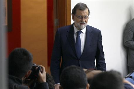 11/10/2017. Declaración del presidente del Gobierno. El presidente del Gobierno, Mariano Rajoy, al inicio de su comparecencia ante los medio...