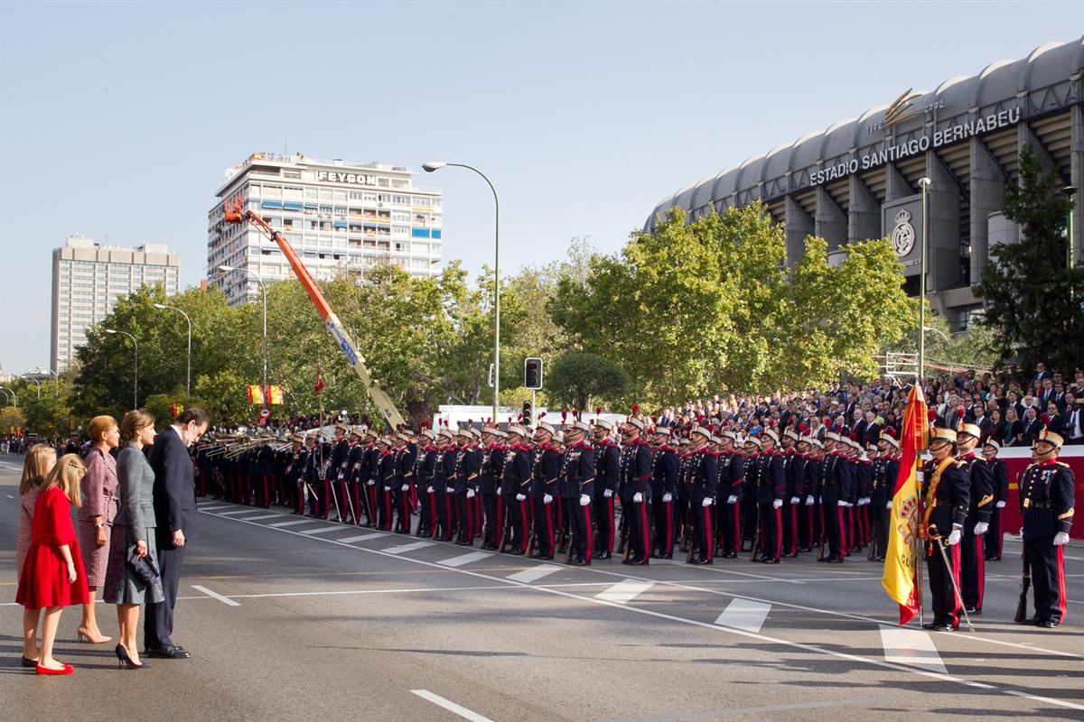 12/10/2017. Día de la Fiesta Nacional. La Reina Letizia, la princesa Leonor, la infanta Sofía, el presidente del Gobierno, Mariano Rajoy, y ...