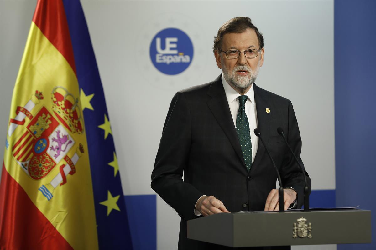 15/12/2017. Rajoy asiste al Consejo Europeo. El presidente del Gobierno, Mariano Rajoy, durante la rueda de prensa ofrecida al término del C...