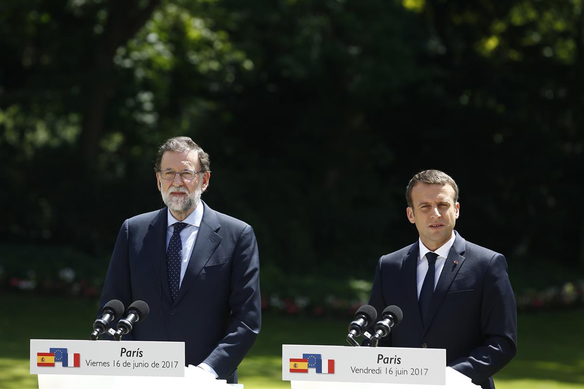 16/06/2017. Mariano Rajoy se reúne con el presidente francés Emmanuel Macron. El presidente del Gobierno, Mariano Rajoy, y el presidente fra...