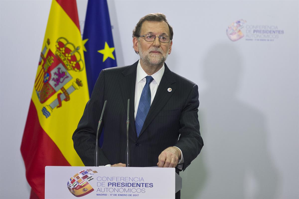 17/01/2017. Mariano Rajoy preside la VI Conferencia de Presidentes. El presidente del Gobierno, Mariano Rajoy, al inicio de la rueda de pren...