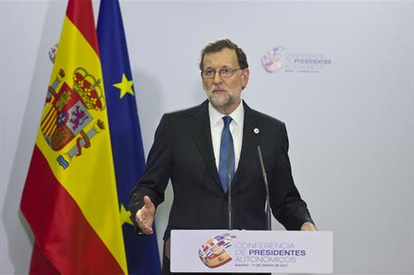 17/01/2017. Mariano Rajoy preside la VI Conferencia de Presidentes. El presidente del Gobierno, Mariano Rajoy, al inicio de la rueda de pren...