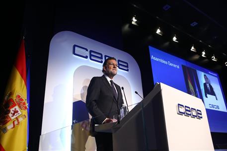 20/04/2017. Rajoy clausura la Asamblea General de la CEOE. El presidente del Gobierno, Mariano Rajoy, durante su intervención en la clausura...