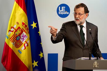 20/10/2017. Mariano Rajoy asiste al Consejo Europeo. El presidente del Gobierno, Mariano Rajoy, durante la rueda de prensa que ha ofrecido h...