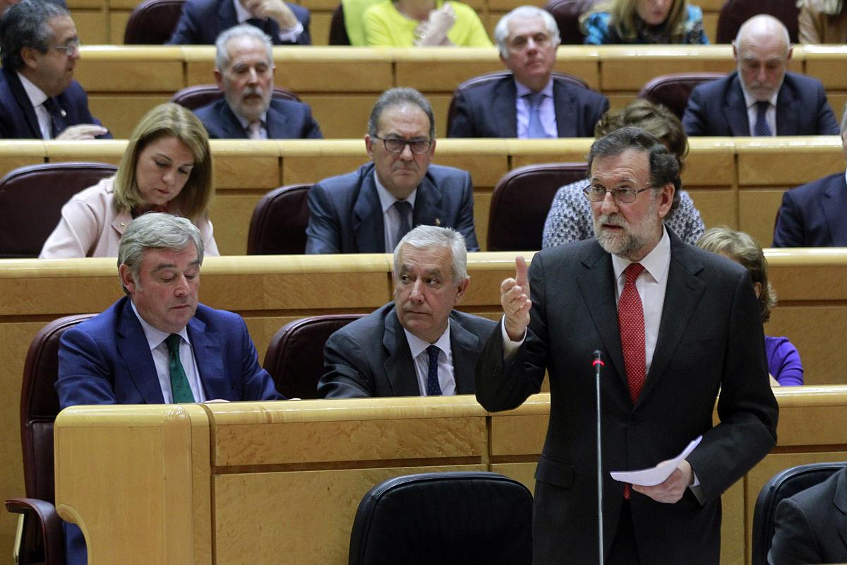 21/03/2017. Rajoy asiste a la sesión de control en el Senado. El presidente del Gobierno, Mariano Rajoy, durante su intervención en la sesió...