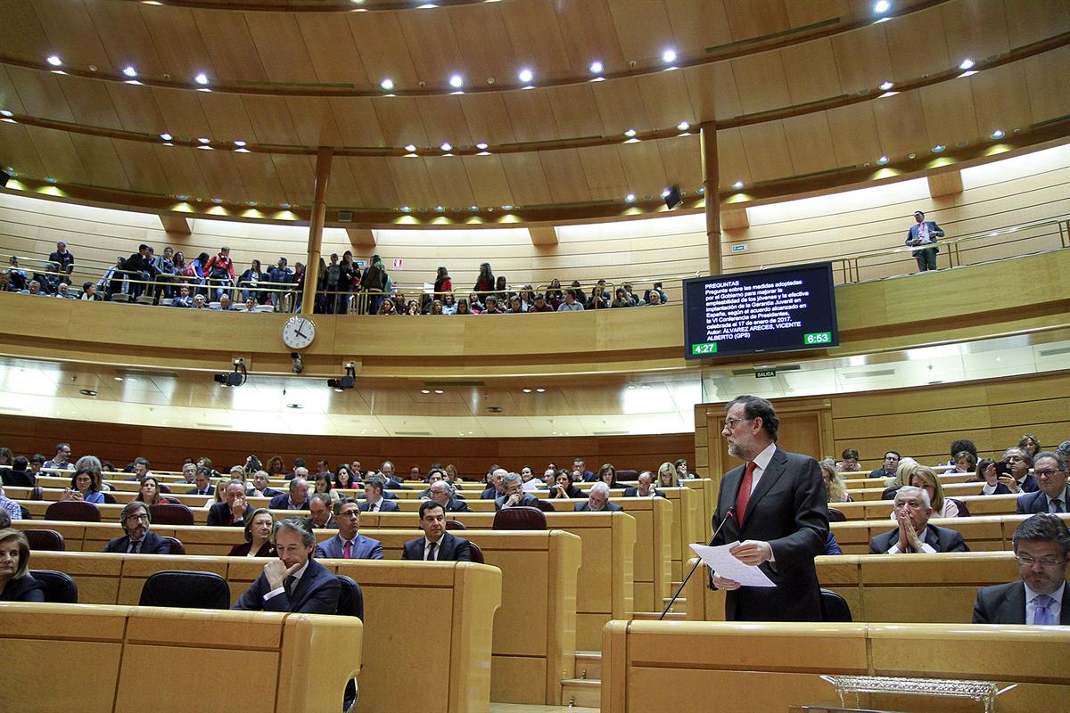 21/03/2017. Rajoy asiste a la sesión de control en el Senado. El presidente del Gobierno, Mariano Rajoy, durante su intervención en la sesió...