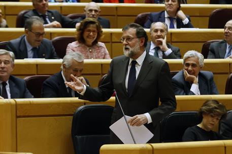 21/11/2017. Rajoy asiste a la sesión de control en el Senado. El presidente del Gobierno, Mariano Rajoy, durante una de sus intervenciones e...