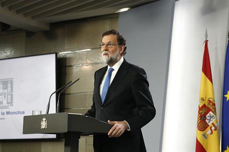 22/12/2017. Rajoy valora los resultados electorales en Cataluña. El presidente del Gobierno, Mariano Rajoy, durante la rueda de prensa en la...