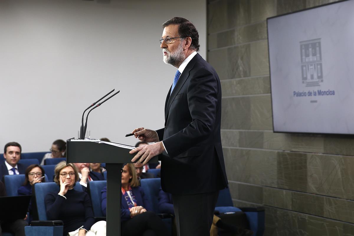 22/12/2017. Rajoy valora los resultados electorales en Cataluña. El presidente del Gobierno, Mariano Rajoy, durante la rueda de prensa en la...