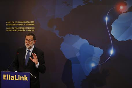 24/04/2017. Viaje oficial de Rajoy a Brasil (Sao Paulo). El presidente del Gobierno, Mariano Rajoy, interviene durante el acto de lanzamient...