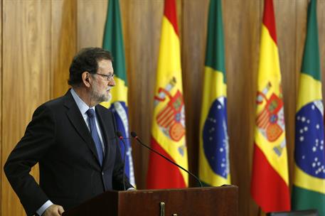 24/04/2017. Viaje oficial de Rajoy a Brasil (Brasilia). El presidente del Gobierno, Mariano Rajoy, durante su comparecencia ante los medios ...
