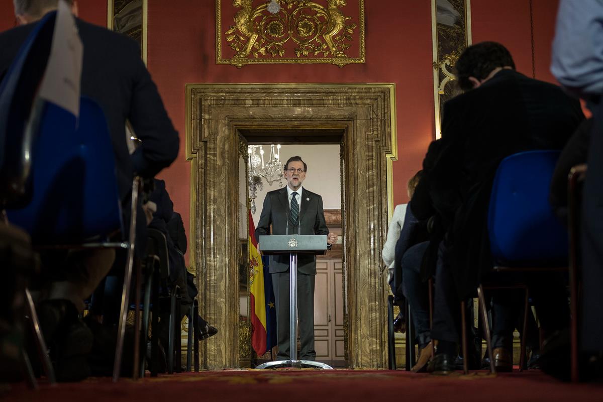 25/03/2017. Rajoy asiste al 60 aniversario de la UE. El presidente del Gobierno, Mariano Rajoy, durante la rueda de prensa ofrecida en la Em...