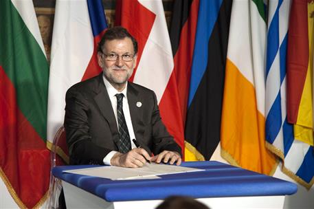25/03/2017. Rajoy asiste al 60 aniversario de la UE. El presidente del Gobierno, Mariano Rajoy, firma la "Declaración de Roma" en el Campido...