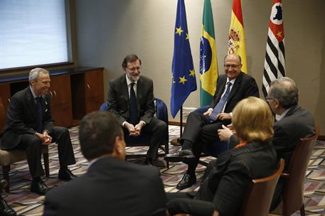 25/04/2017. Viaje oficial de Rajoy a Brasil (Sao Paulo). El presidente del Gobierno, Mariano Rajoy, junto al gobernador del Estao de Sao Pau...