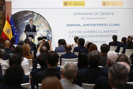 25/05/2017. Rajoy inaugura las Jornadas "España, Juntos por el Clima". El presidente del Gobierno, Mariano Rajoy, durante su intervención en...