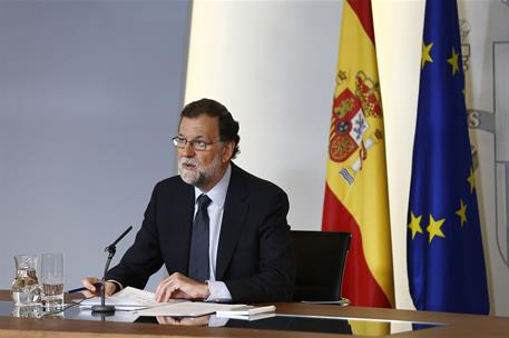 25/08/2017. Rajoy valora los atentados en Cataluña. El presidente del Gobierno, Mariano Rajoy, durante la rueda de prensa posterior al Conse...
