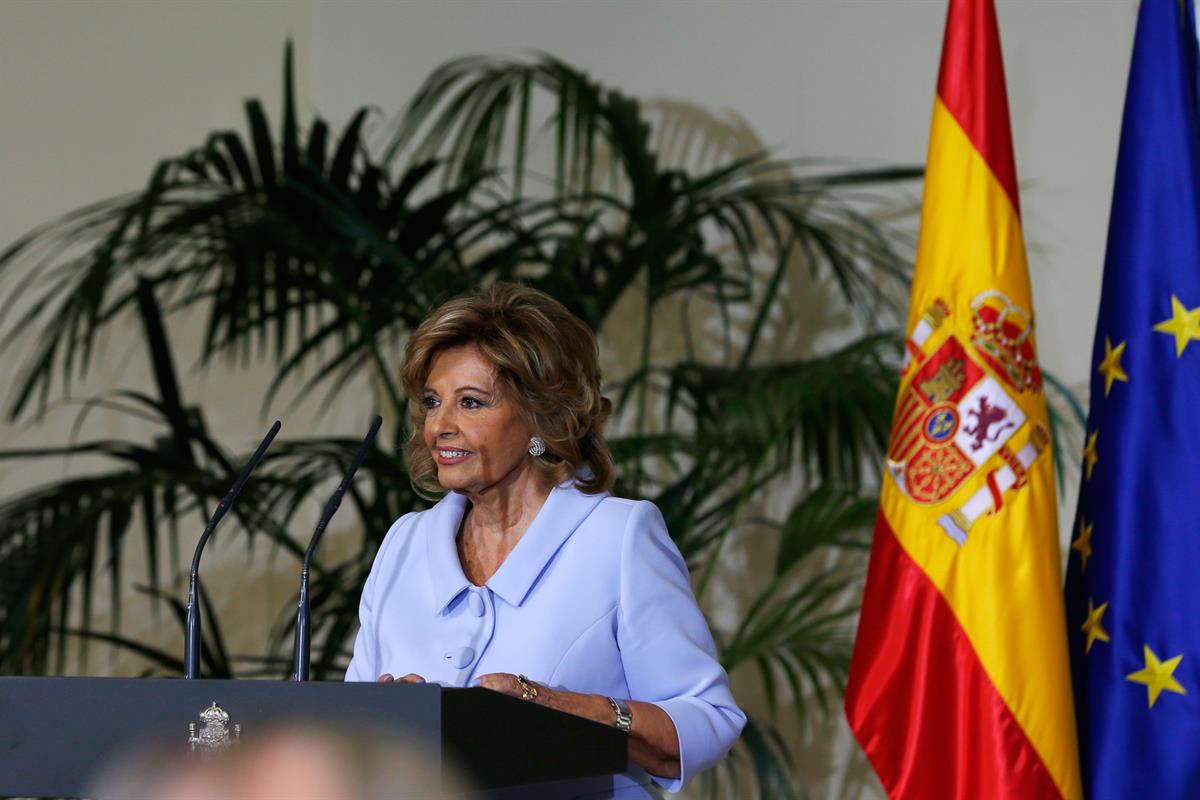 27/07/2017. Rajoy entrega las Medallas de Oro al Mérito en el Trabajo. La periodista María Teresa Campos tras recibir la Medalla de Oro al M...