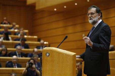 27/10/2017. Rajoy asiste al Pleno del Senado. El presidente del Gobierno, Mariano Rajoy, durante su intervención en el pleno del Senado conv...