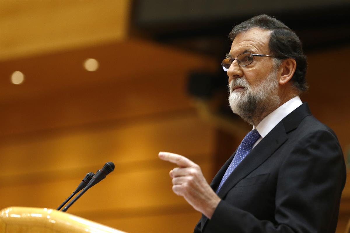 27/10/2017. Rajoy asiste al Pleno del Senado. El presidente del Gobierno, Mariano Rajoy, durante su intervención en el pleno del Senado conv...