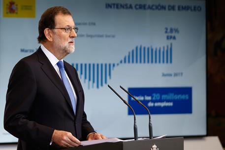 28/07/2017. Rajoy hace balance de la primera mitad de 2017. El presidente del Gobierno, Mariano Rajoy, durante la rueda de prensa ofrecida t...