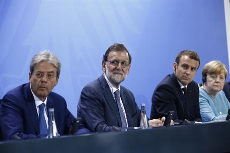 29/06/2017. Rajoy participa en la reunión preparatoria del G-20. El presidente del Gobierno, Mariano Rajoy junto al primer ministro italiano...