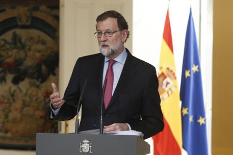 29/12/2017. Rajoy hace balance del año 2017. El presidente del Gobierno, Mariano Rajoy, durante la rueda de prensa en La Moncloa en la que o...