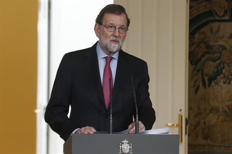 29/12/2017. Rajoy hace balance del año 2017. El presidente del Gobierno, Mariano Rajoy, durante la rueda de prensa en La Moncloa en la que o...