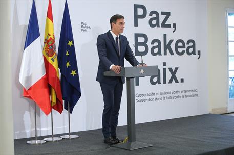 1/10/2018. Sánchez preside el Acto de cooperación hispano-francesa en la lucha antiterrorista. El presidente del Gobierno, Pedro Sánchez, du...