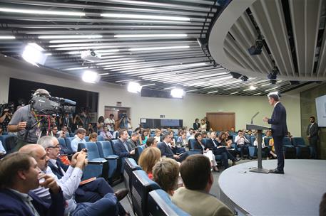 3/08/2018. Conferencia de prensa del presidente del Gobierno. El presidente del Gobierno, Pedro Sánchez, durante la conferencia de prensa of...