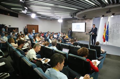3/08/2018. Conferencia de prensa del presidente del Gobierno. El presidente del Gobierno, Pedro Sánchez, durante la conferencia de prensa of...