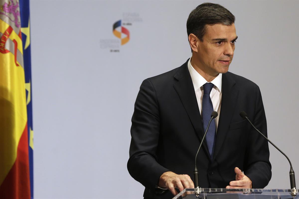 4/06/2018. 25 aniversario de las relaciones diplomáticas entre España y Andorra. El presidente del Gobierno, Pedro Sánchez, durante su inter...