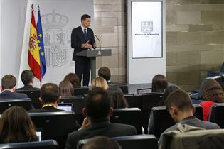 El presidente del Gobierno, Pedro Sánchez, durante su comparecencia en La Moncloa (Foto: Pool Moncloa)