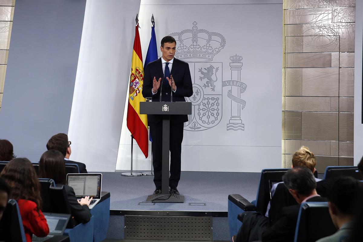 6/06/2018. Sánchez anuncia la composición del Gobierno. El presidente del Gobierno, Pedro Sánchez, comparece en La Moncloa para dar a conoce...