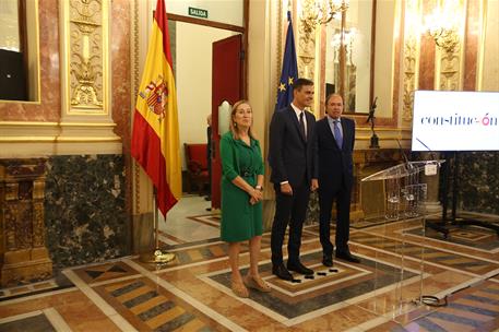 6/09/2018. Presentación de los actos conmemorativos del 40 aniversario de la Constitución. El presidente del Gobierno, Pedro Sánchez; la pre...