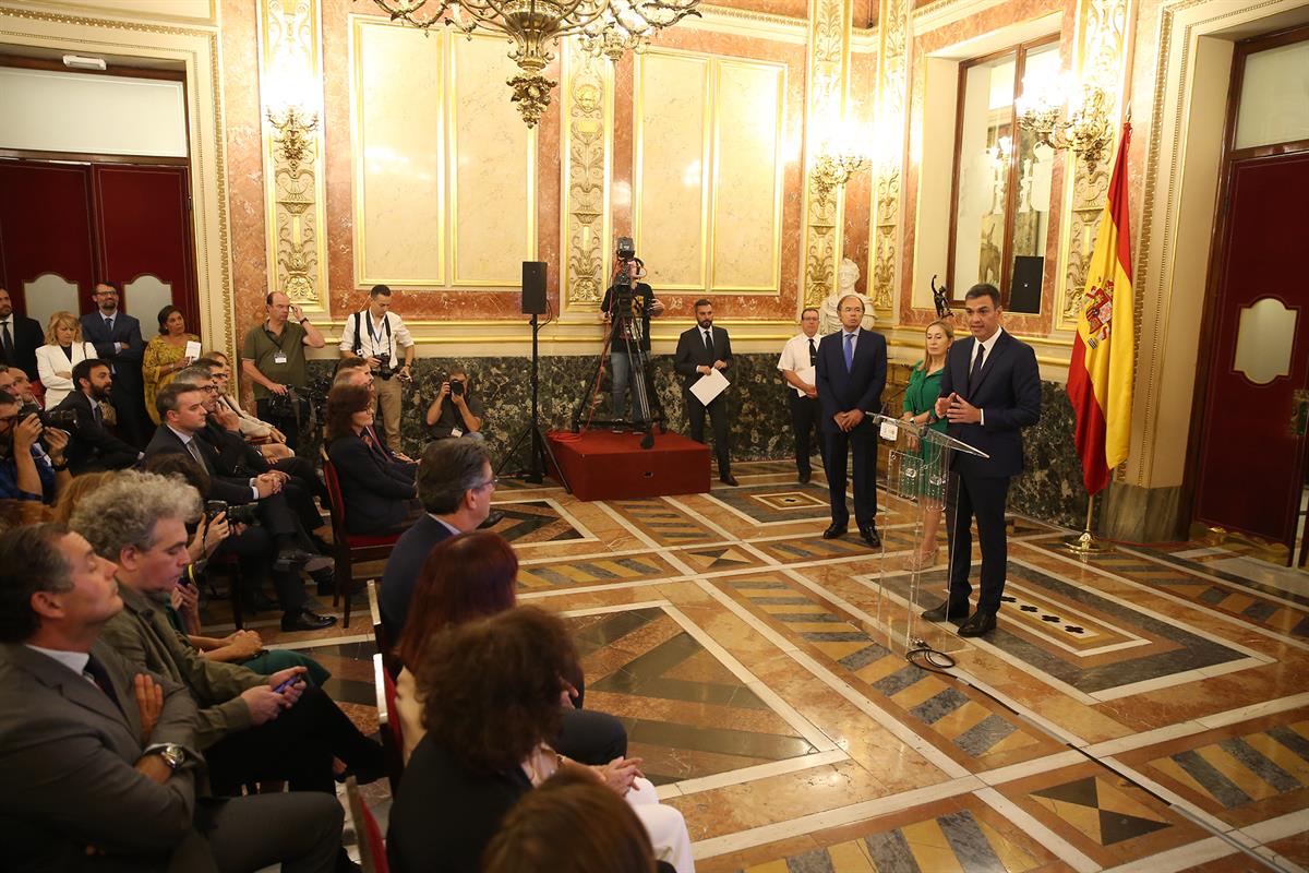 6/09/2018. Presentación de los actos conmemorativos del 40 aniversario de la Constitución. El presidente del Gobierno, Pedro Sánchez, durant...