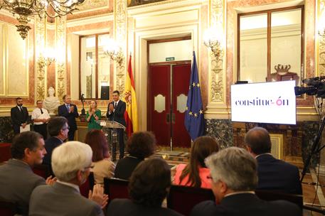 6/09/2018. Presentación de los actos conmemorativos del 40 aniversario de la Constitución. El presidente del Gobierno, Pedro Sánchez; la pre...