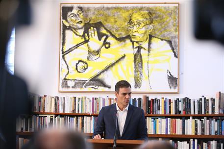 6/10/2018. Pedro Sánchez visita Lanzarote. El presidente del Gobierno, Pedro Sánchez, durante su intervención en la Casa Museo de José Saram...