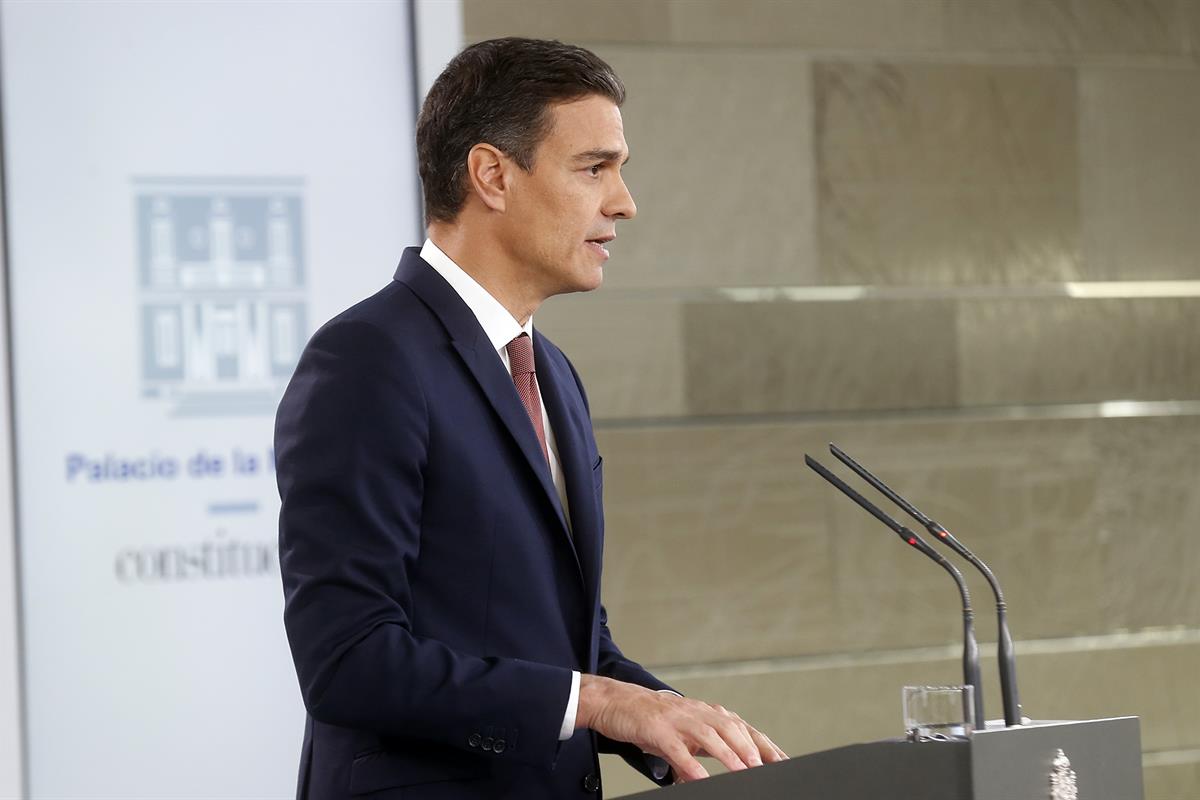 7/11/2018. Sánchez anuncia medidas tras la decisión del Supremo sobre las hipotecas. El presidente del Gobierno, Pedro Sánchez, durante la r...