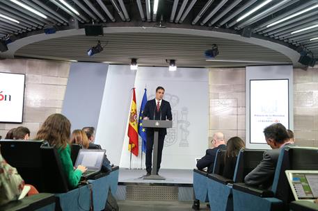 7/11/2018. Sánchez anuncia medidas tras la decisión del Supremo sobre las hipotecas. El presidente del Gobierno, Pedro Sánchez, durante la r...