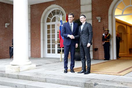 8/11/2018. Sánchez-Eslovenia. El presidente del Gobierno, Pedro Sánchez, saluda al primer ministro de Eslovenia, Marjan Šarec, a su llegada ...