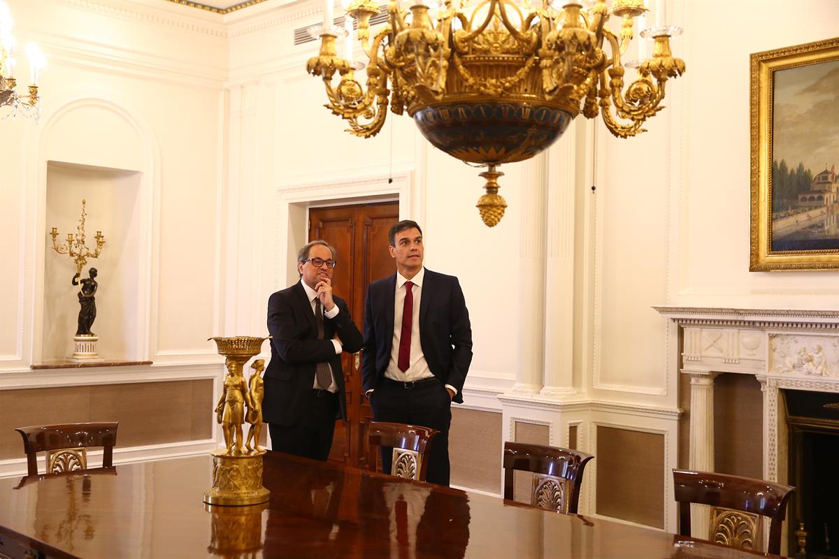 9/07/2018. Sánchez recibe al presidente de la Generalitat de Cataluña. El presidente del Gobierno, Pedro Sánchez, y el presidente de la Gene...