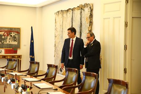 9/07/2018. Sánchez recibe al presidente de la Generalitat de Cataluña. El presidente del Gobierno, Pedro Sánchez, y el presidente de la Gene...