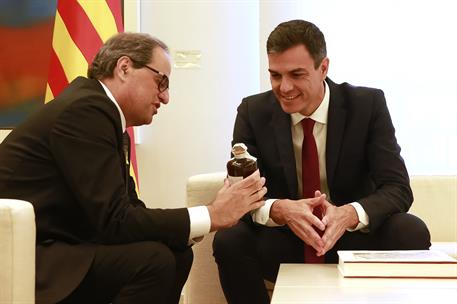 9/07/2018. Sánchez recibe al presidente de la Generalitat de Cataluña. El presidente del Gobierno, Pedro Sánchez, y el presidente de la Gene...