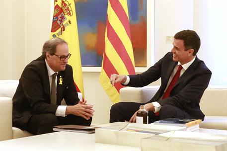 9/07/2018. Sánchez recibe al presidente de la Generalitat de Cataluña. El presidente del Gobierno, Pedro Sánchez, junto al presidente de la ...